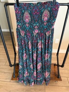 Torrid Black Maxi swim coverup with Teal & Magenta Paisley.